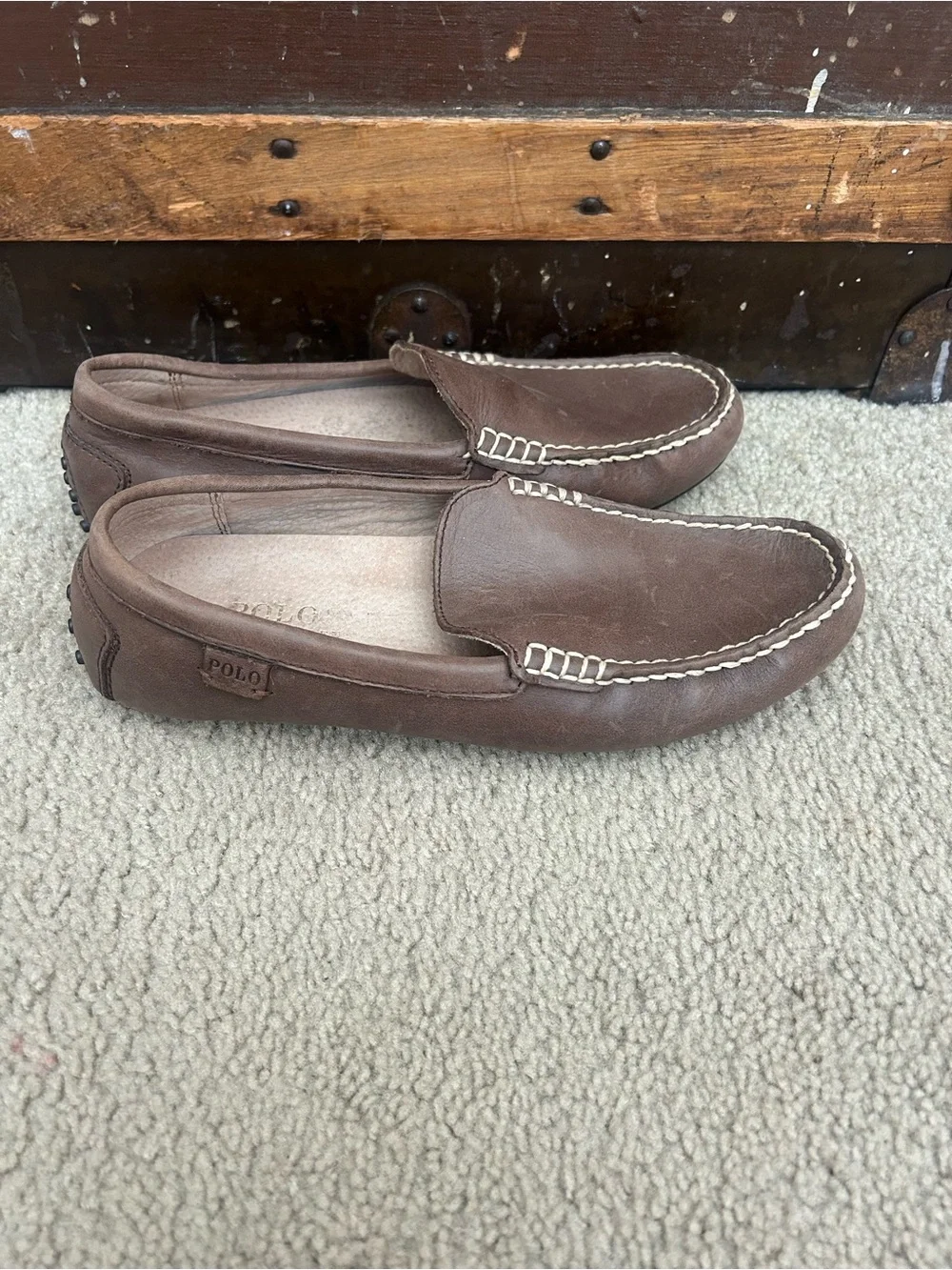 Polo by Ralph Lauren Brown Leather Slip-On Driving Loafers